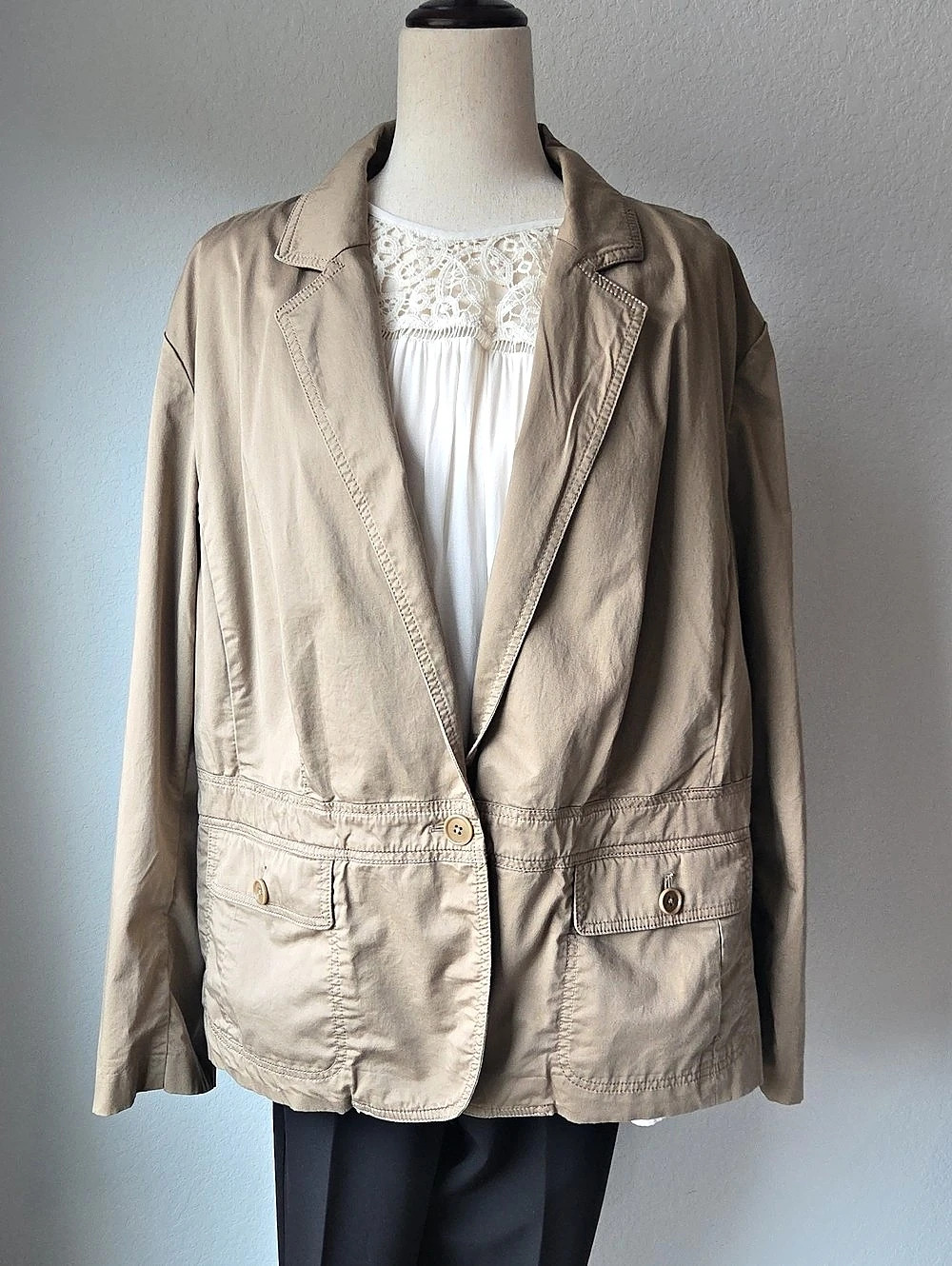 Talbots Women's Cotton Utility Blazer Jacket Beige Size 22W Classic